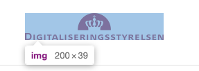 Screen dump af digitaliseringsstyrelsens logo fra digst.dk som viser, at logoet er 200px bredt.